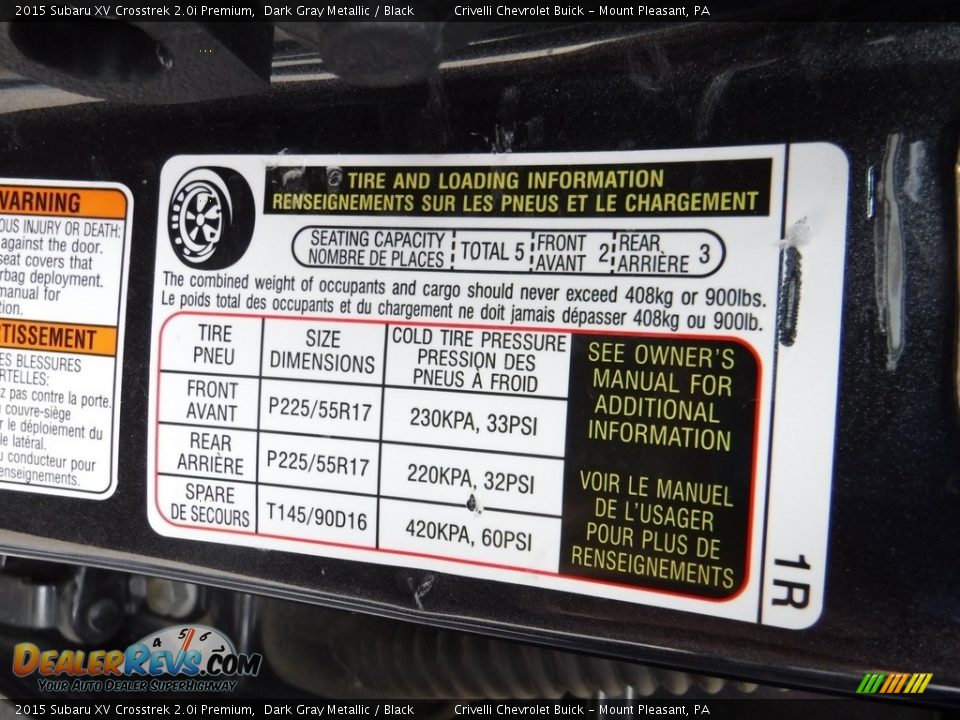 2015 Subaru XV Crosstrek 2.0i Premium Dark Gray Metallic / Black Photo #33