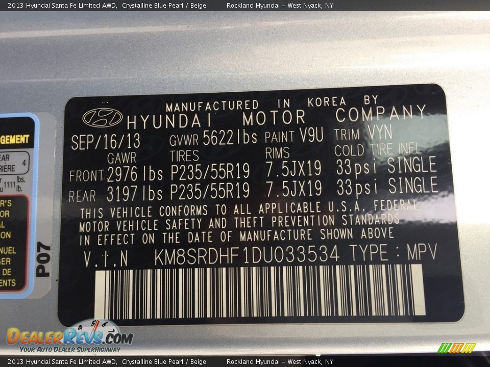 2013 Hyundai Santa Fe Limited AWD Crystalline Blue Pearl / Beige Photo #31