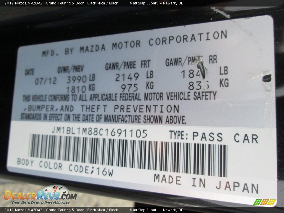 2012 Mazda MAZDA3 i Grand Touring 5 Door Black Mica / Black Photo #28
