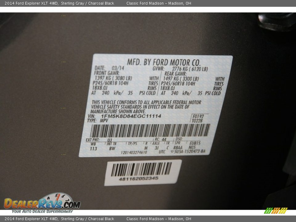2014 Ford Explorer XLT 4WD Sterling Gray / Charcoal Black Photo #21