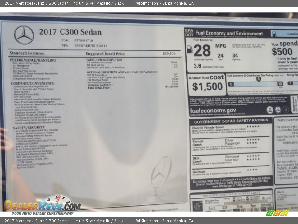 2017 Mercedes-Benz C 300 Sedan Iridium Silver Metallic / Black Photo #11