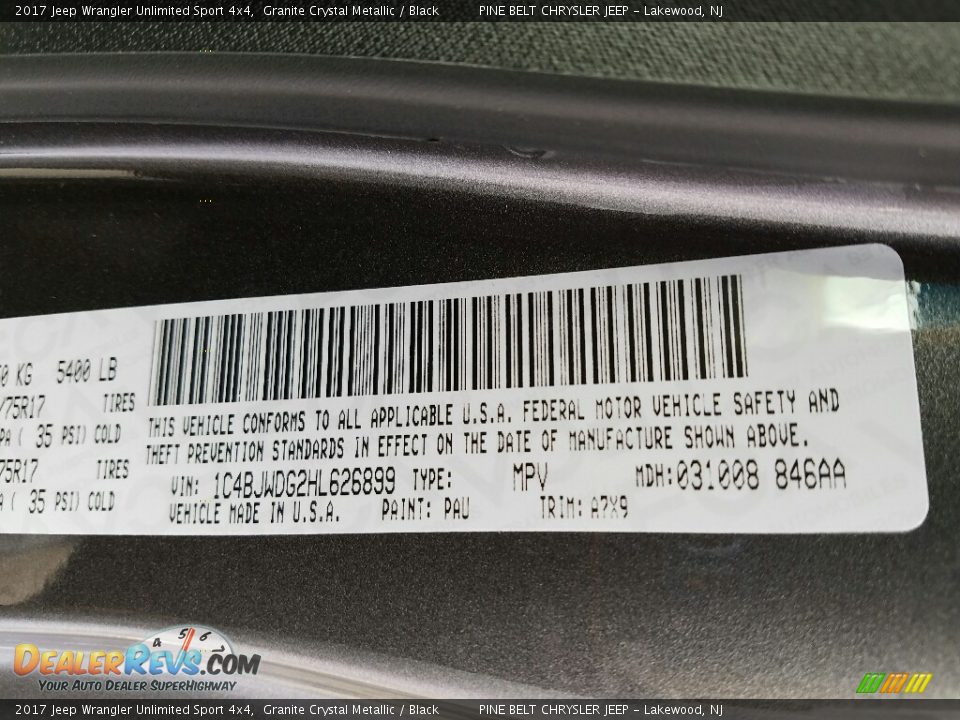 2017 Jeep Wrangler Unlimited Sport 4x4 Granite Crystal Metallic / Black Photo #7