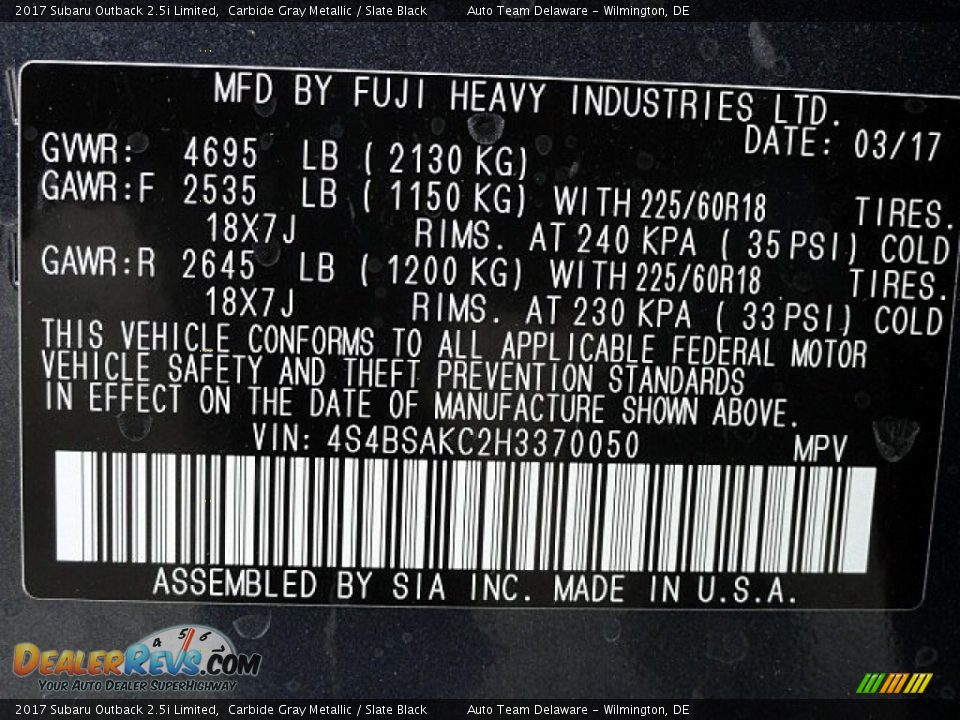 2017 Subaru Outback 2.5i Limited Carbide Gray Metallic / Slate Black Photo #27