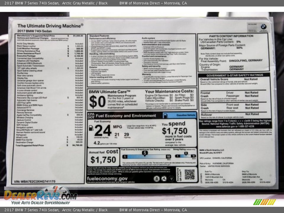 2017 BMW 7 Series 740i Sedan Arctic Gray Metallic / Black Photo #10