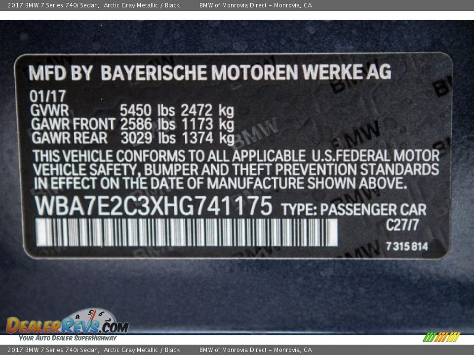 2017 BMW 7 Series 740i Sedan Arctic Gray Metallic / Black Photo #11