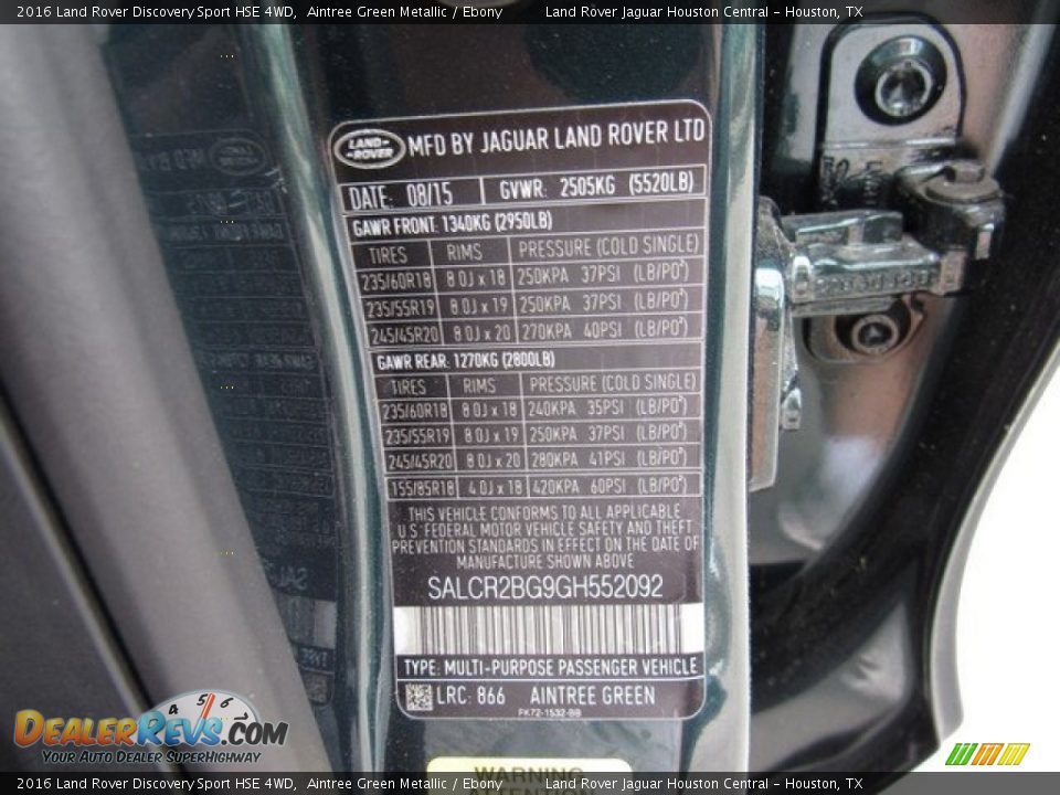 2016 Land Rover Discovery Sport HSE 4WD Aintree Green Metallic / Ebony Photo #22