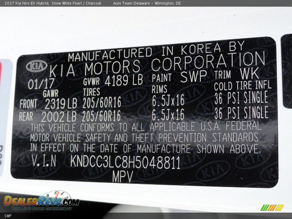 Kia Color Code SWP Snow White Pearl
