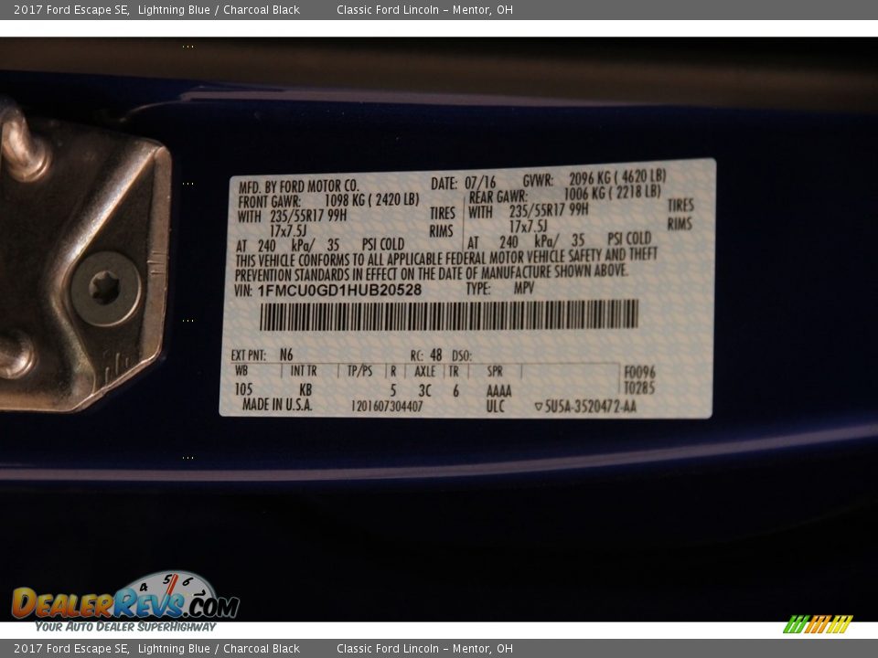 2017 Ford Escape SE Lightning Blue / Charcoal Black Photo #19