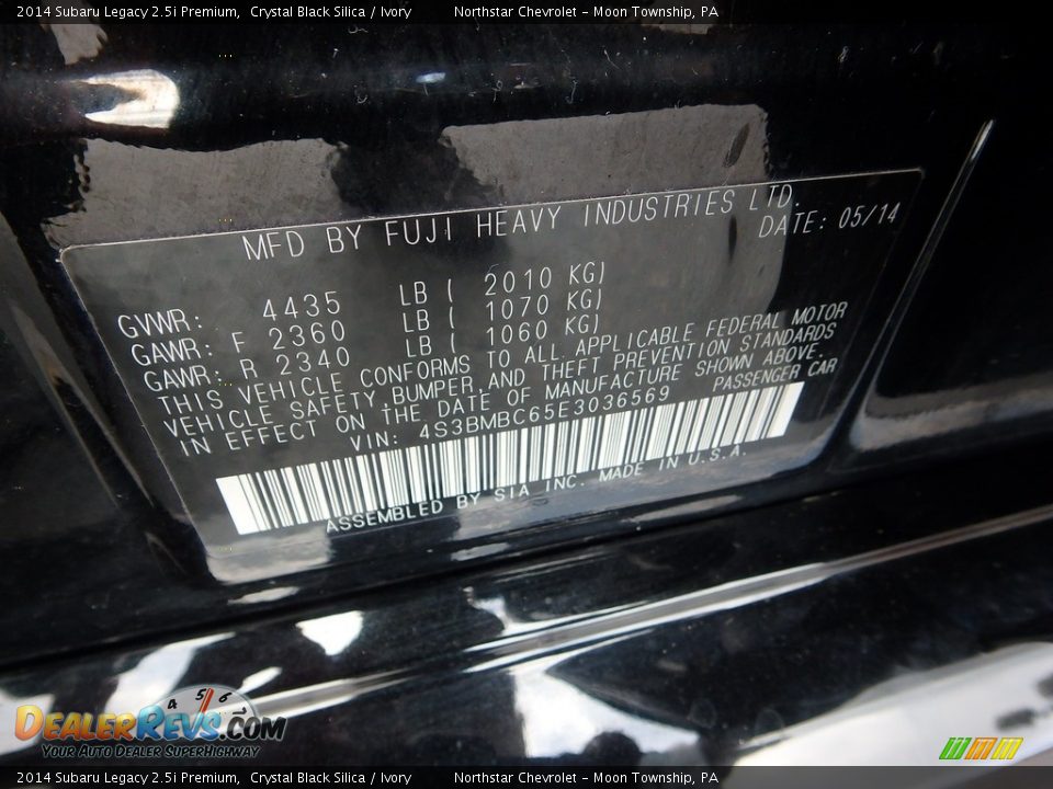 2014 Subaru Legacy 2.5i Premium Crystal Black Silica / Ivory Photo #28