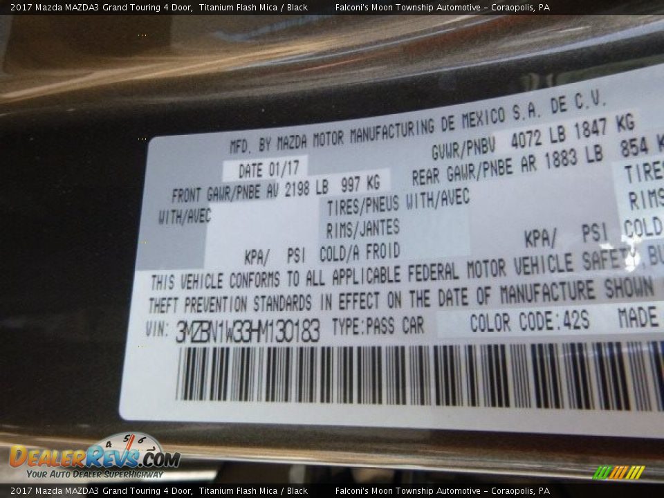 2017 Mazda MAZDA3 Grand Touring 4 Door Titanium Flash Mica / Black Photo #12