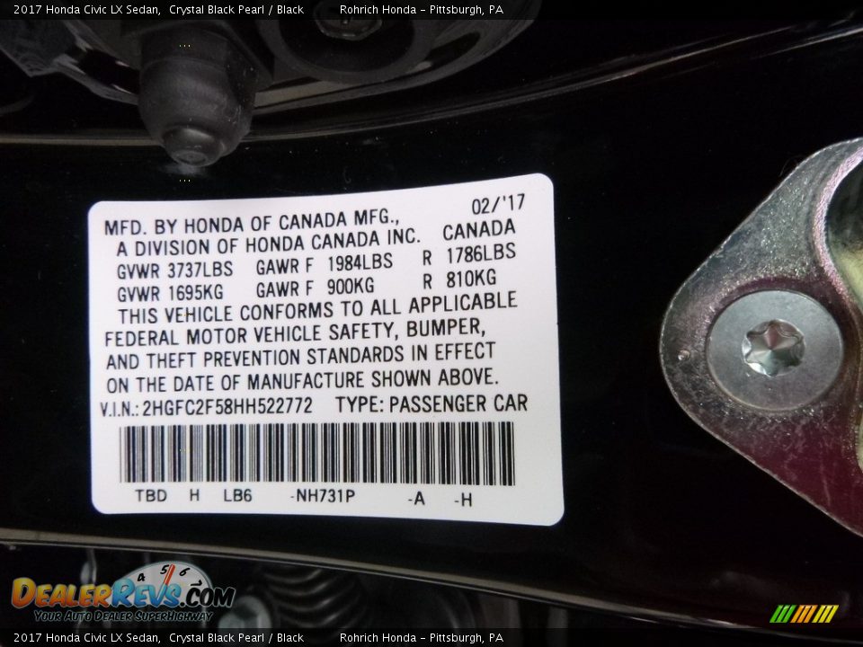 2017 Honda Civic LX Sedan Crystal Black Pearl / Black Photo #10