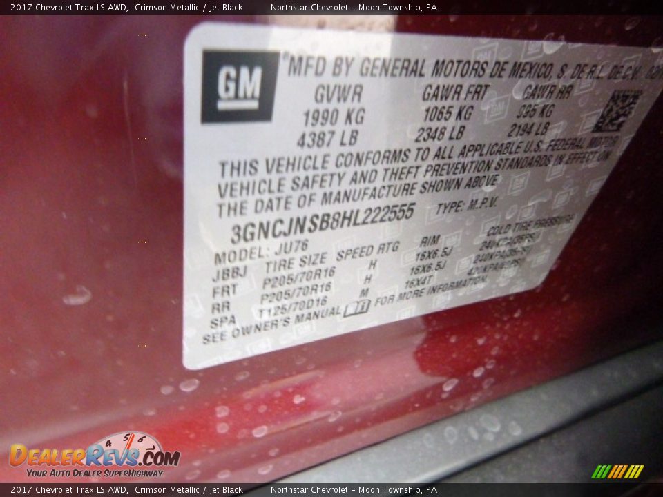 2017 Chevrolet Trax LS AWD Crimson Metallic / Jet Black Photo #16