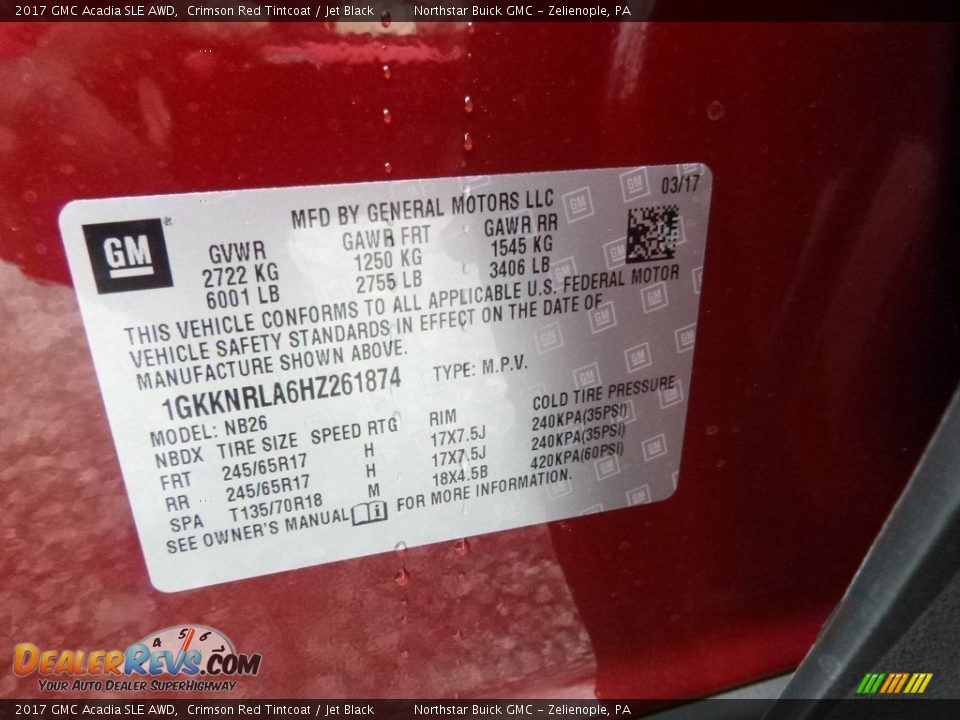 2017 GMC Acadia SLE AWD Crimson Red Tintcoat / Jet Black Photo #16