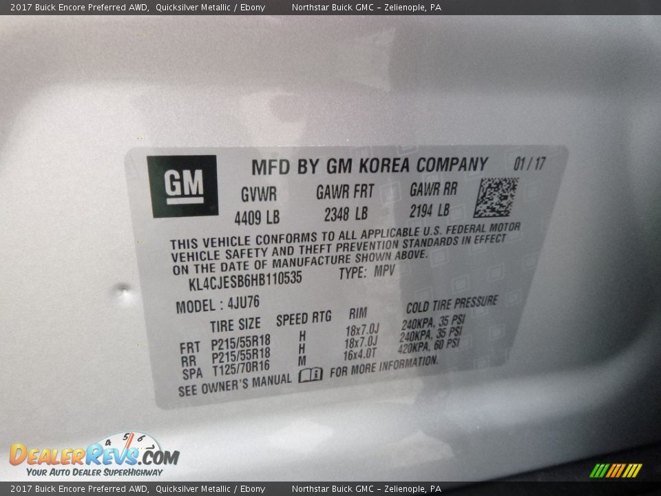 2017 Buick Encore Preferred AWD Quicksilver Metallic / Ebony Photo #16