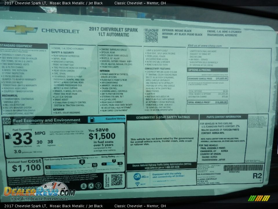 2017 Chevrolet Spark LT Mosaic Black Metallic / Jet Black Photo #6