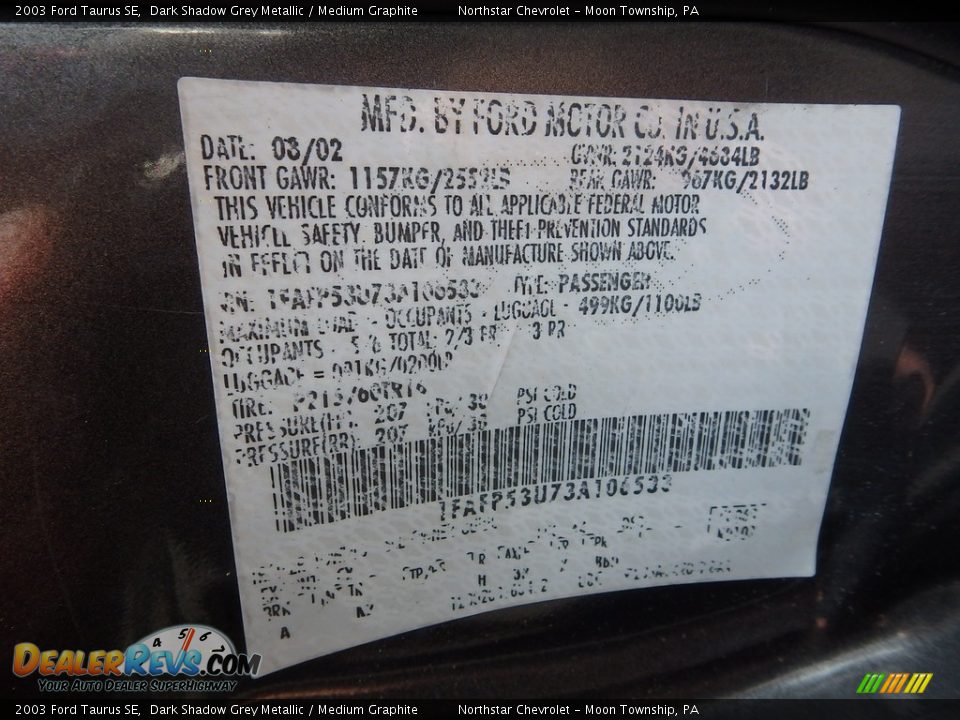 2003 Ford Taurus SE Dark Shadow Grey Metallic / Medium Graphite Photo #14