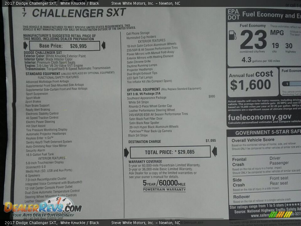 2017 Dodge Challenger SXT White Knuckle / Black Photo #26