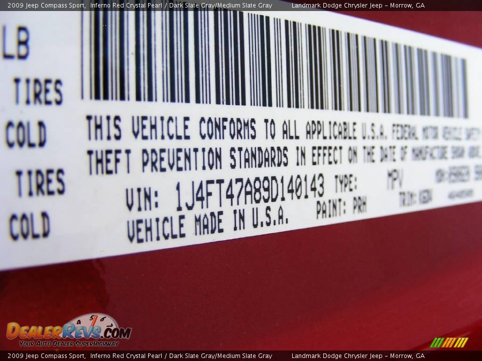 2009 Jeep Compass Sport Inferno Red Crystal Pearl / Dark Slate Gray/Medium Slate Gray Photo #14