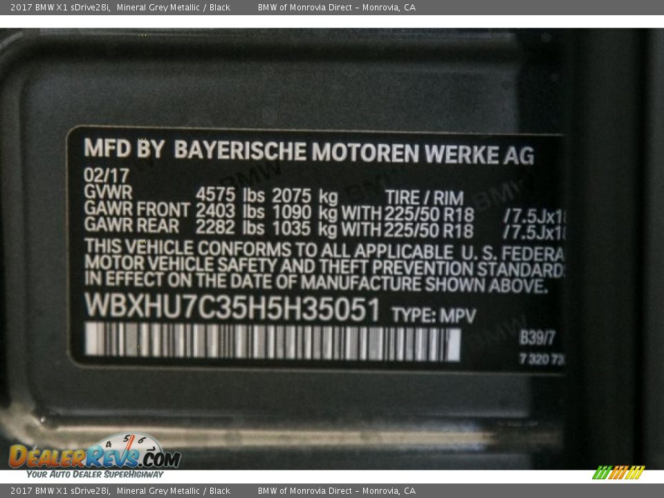 2017 BMW X1 sDrive28i Mineral Grey Metallic / Black Photo #11