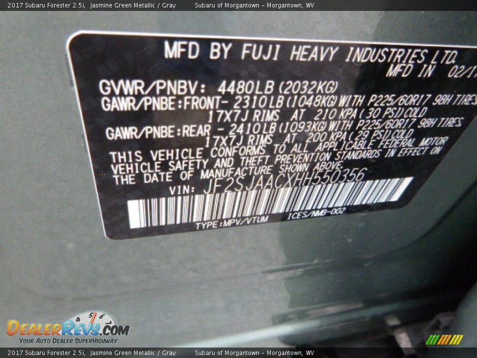 2017 Subaru Forester 2.5i Jasmine Green Metallic / Gray Photo #15