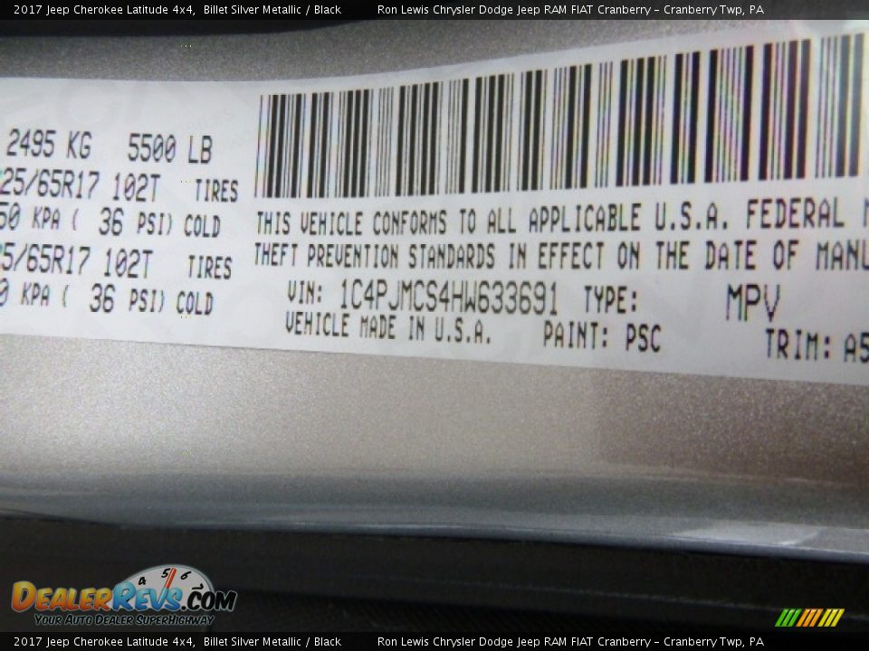 2017 Jeep Cherokee Latitude 4x4 Billet Silver Metallic / Black Photo #15