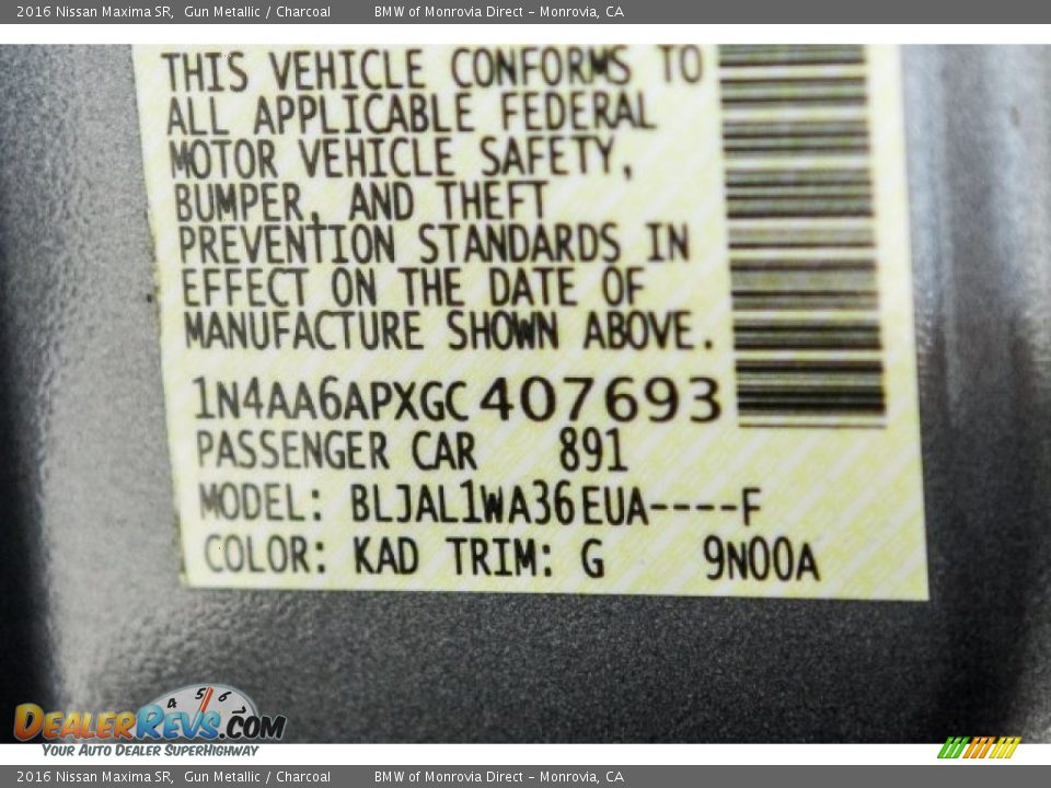 2016 Nissan Maxima SR Gun Metallic / Charcoal Photo #21