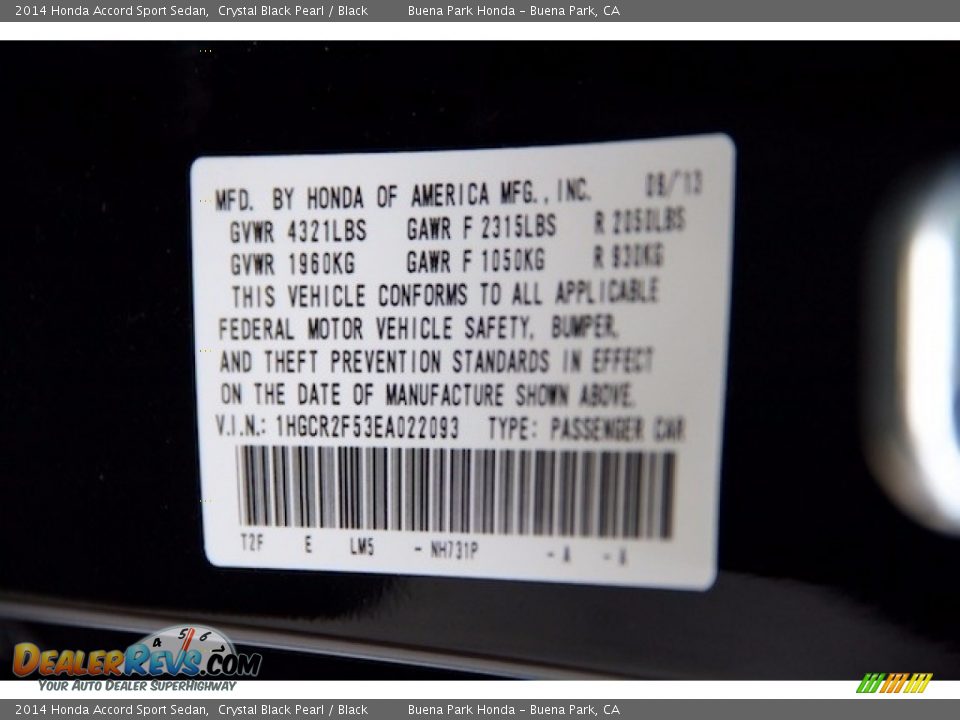 2014 Honda Accord Sport Sedan Crystal Black Pearl / Black Photo #30