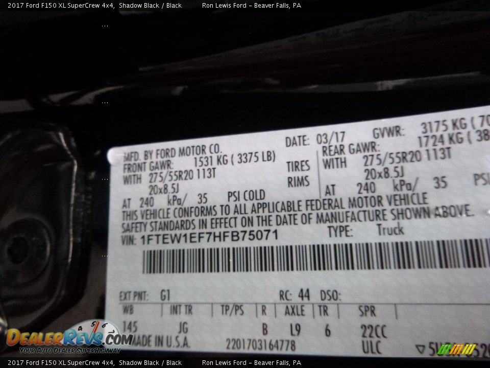 2017 Ford F150 XL SuperCrew 4x4 Shadow Black / Black Photo #14