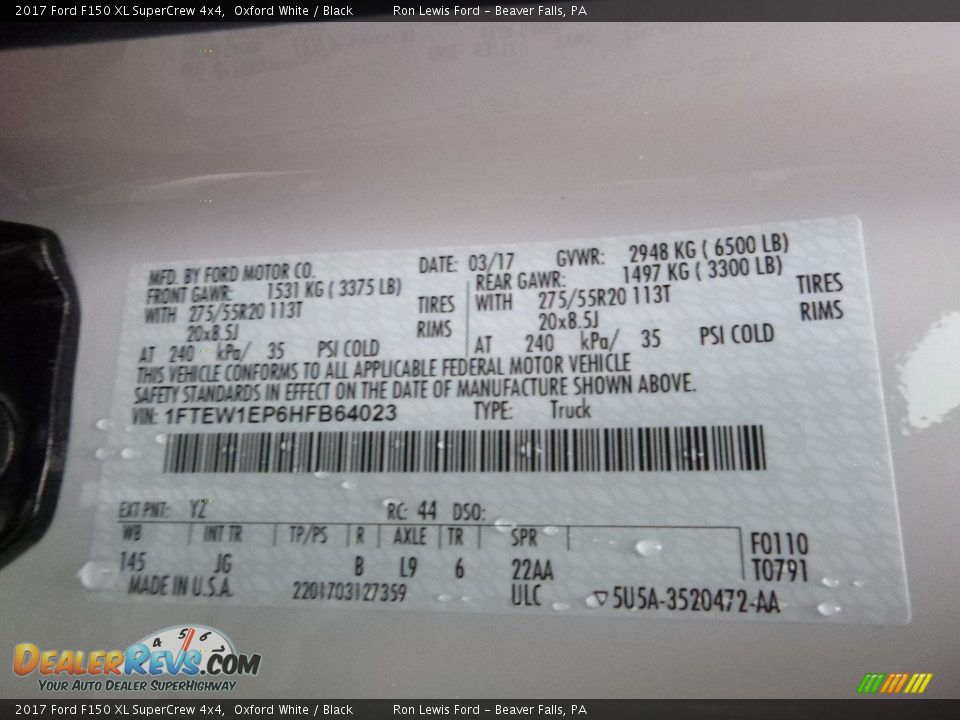 2017 Ford F150 XL SuperCrew 4x4 Oxford White / Black Photo #14