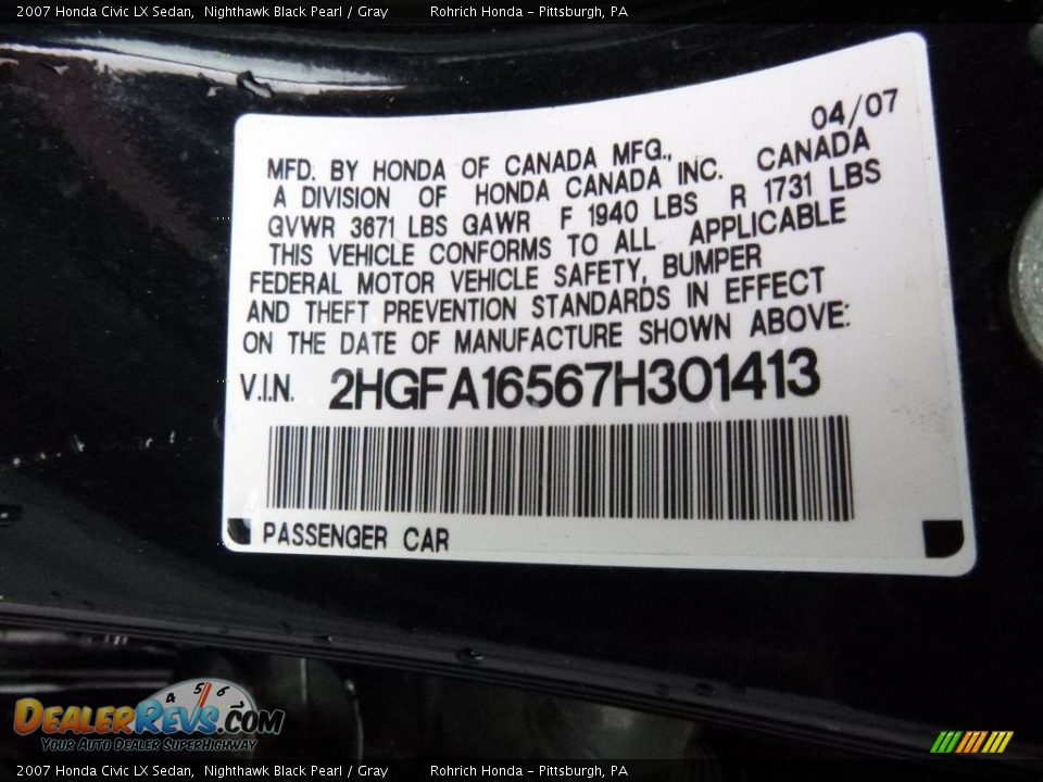 2007 Honda Civic LX Sedan Nighthawk Black Pearl / Gray Photo #27