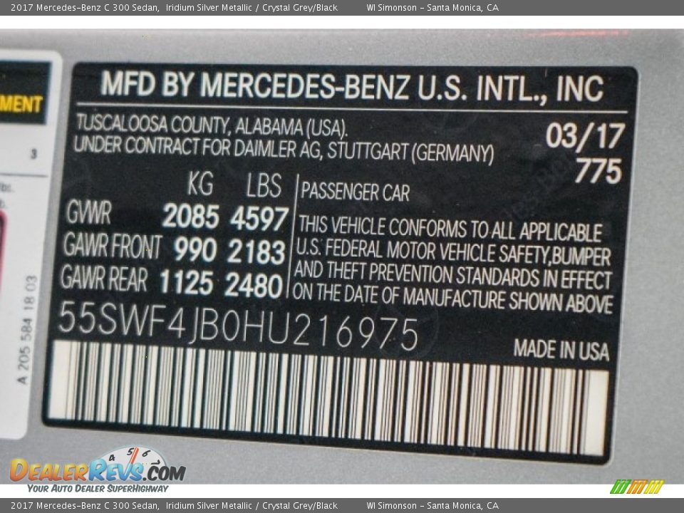 2017 Mercedes-Benz C 300 Sedan Iridium Silver Metallic / Crystal Grey/Black Photo #6