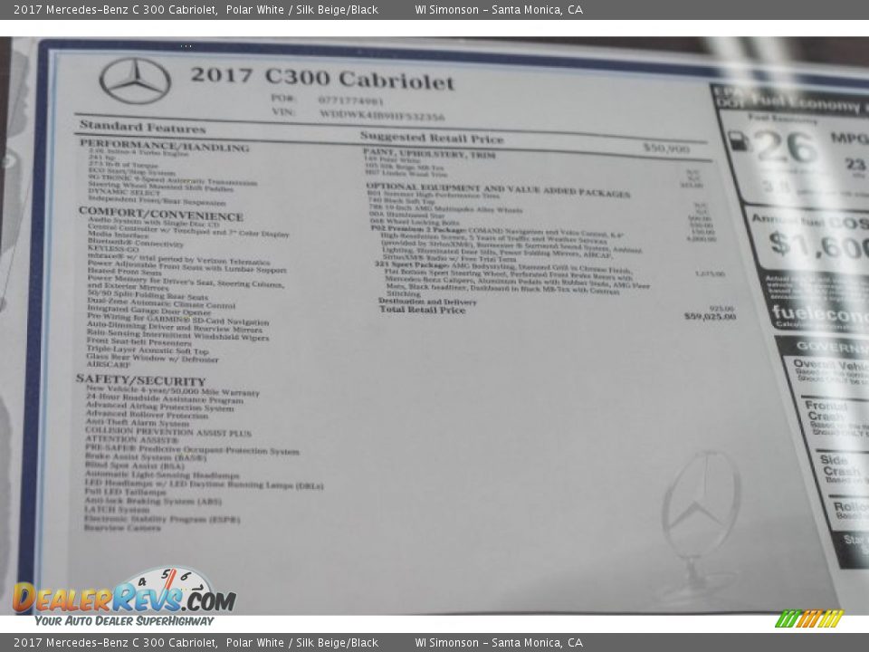 2017 Mercedes-Benz C 300 Cabriolet Polar White / Silk Beige/Black Photo #11