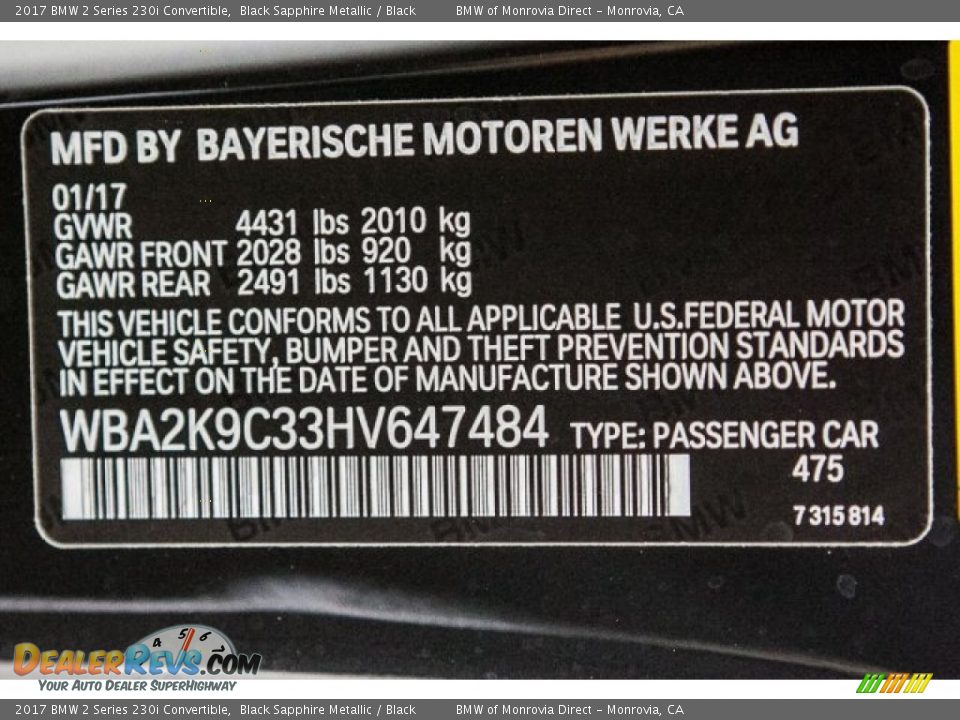2017 BMW 2 Series 230i Convertible Black Sapphire Metallic / Black Photo #11
