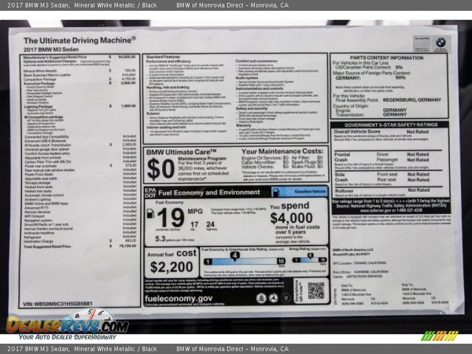 2017 BMW M3 Sedan Window Sticker Photo #10