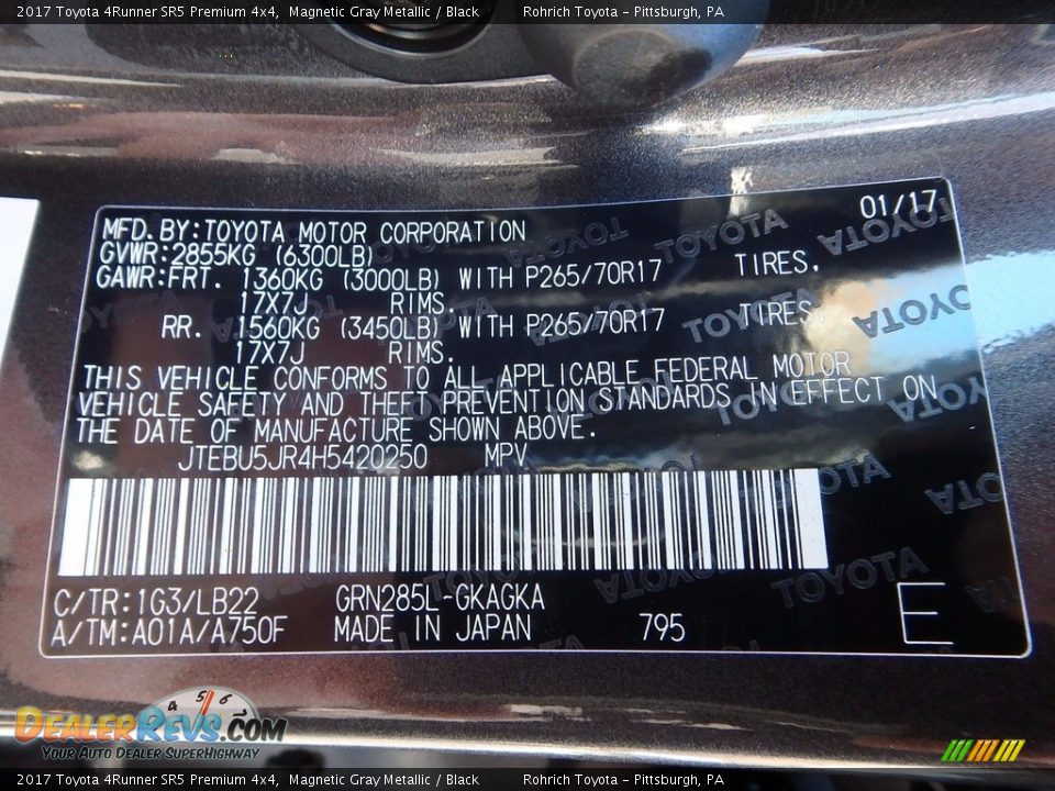2017 Toyota 4Runner SR5 Premium 4x4 Magnetic Gray Metallic / Black Photo #13
