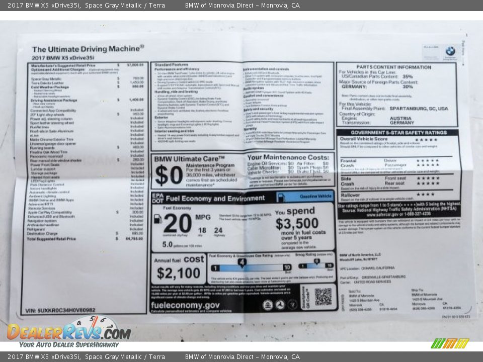 2017 BMW X5 xDrive35i Space Gray Metallic / Terra Photo #10