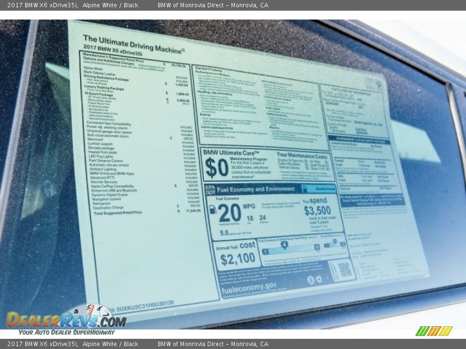 2017 BMW X6 xDrive35i Alpine White / Black Photo #10