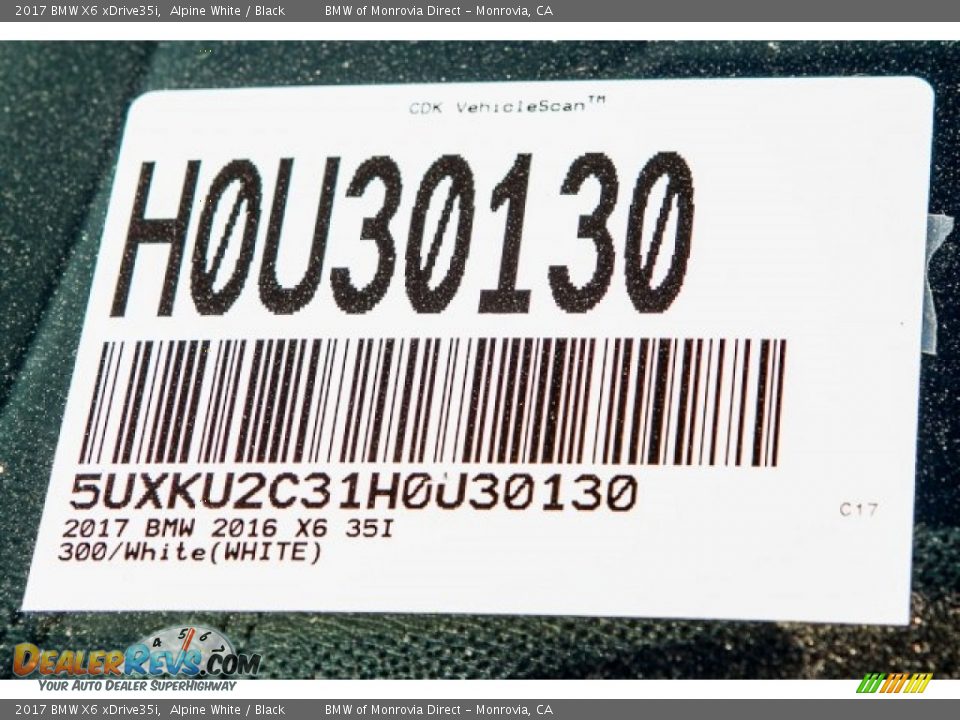 2017 BMW X6 xDrive35i Alpine White / Black Photo #11