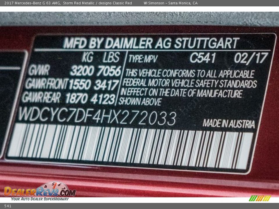 Mercedes-Benz Color Code 541 Storm Red Metallic