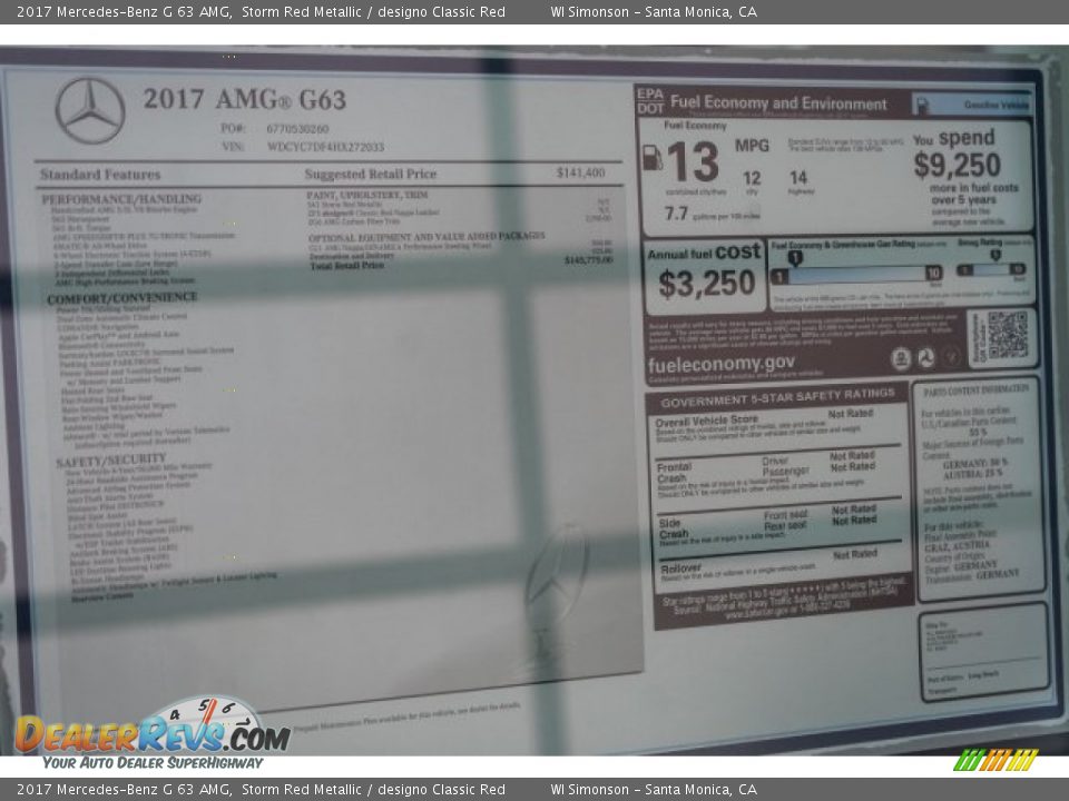 2017 Mercedes-Benz G 63 AMG Window Sticker Photo #11