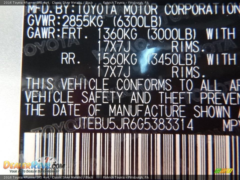 2016 Toyota 4Runner SR5 4x4 Classic Silver Metallic / Black Photo #11