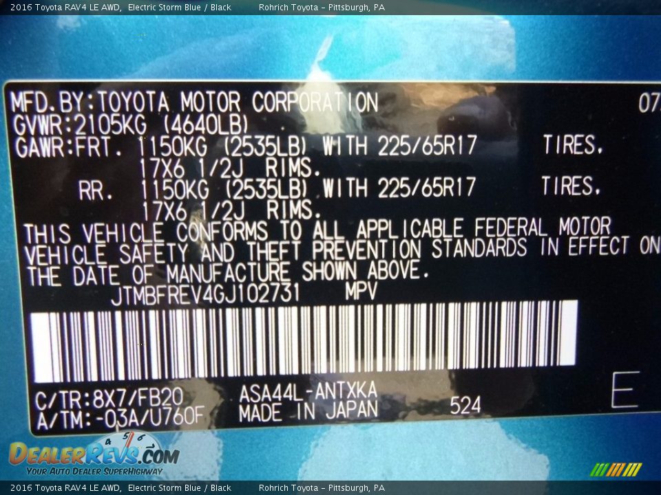 2016 Toyota RAV4 LE AWD Electric Storm Blue / Black Photo #10