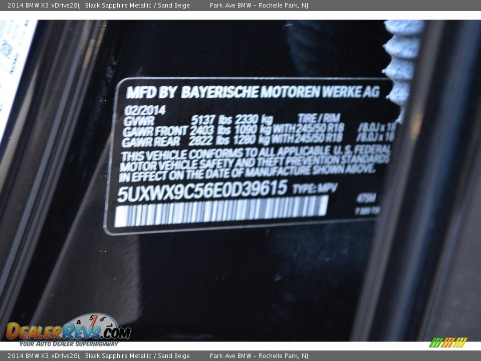 2014 BMW X3 xDrive28i Black Sapphire Metallic / Sand Beige Photo #34
