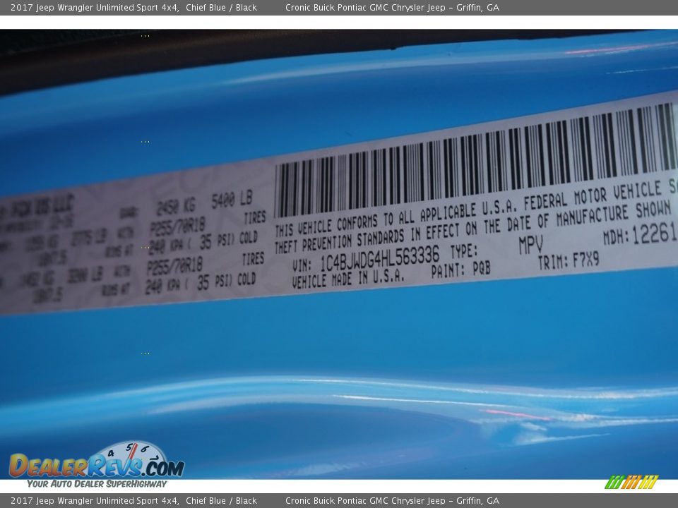 2017 Jeep Wrangler Unlimited Sport 4x4 Chief Blue / Black Photo #16