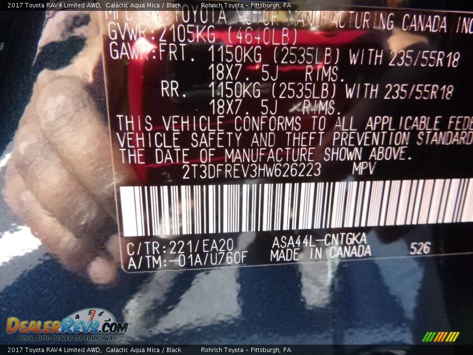 2017 Toyota RAV4 Limited AWD Galactic Aqua Mica / Black Photo #11