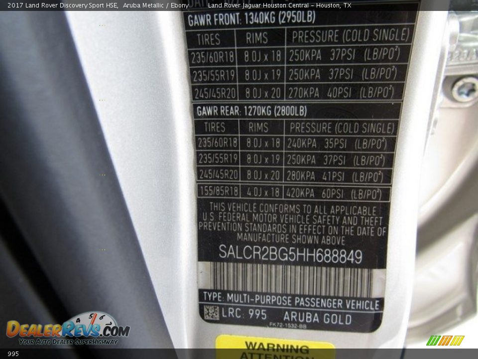 Land Rover Color Code 995 Aruba Metallic