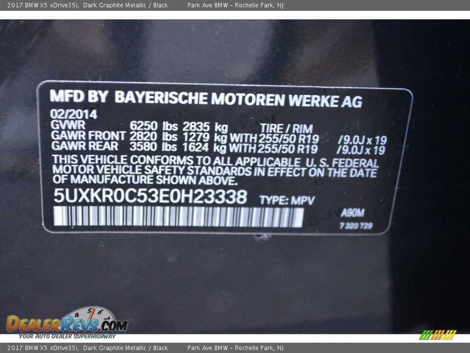 2017 BMW X5 xDrive35i Dark Graphite Metallic / Black Photo #35