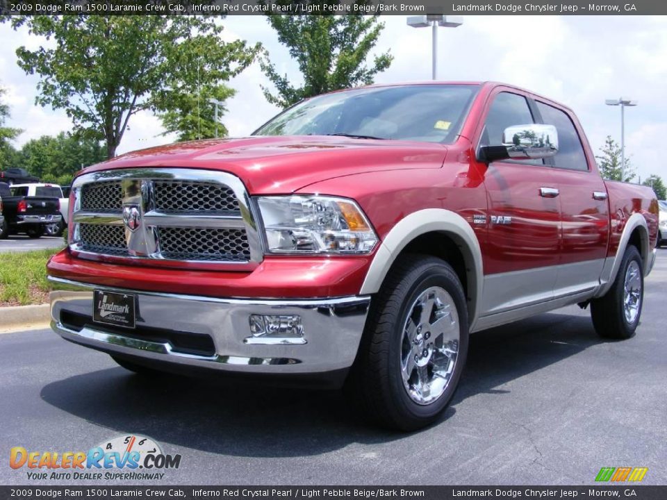 2009 Dodge Ram 1500 Laramie Crew Cab Inferno Red Crystal Pearl / Light Pebble Beige/Bark Brown Photo #1