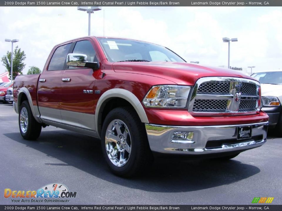 2009 Dodge Ram 1500 Laramie Crew Cab Inferno Red Crystal Pearl / Light Pebble Beige/Bark Brown Photo #4