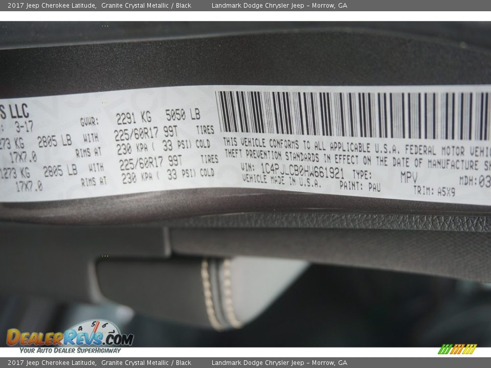 2017 Jeep Cherokee Latitude Granite Crystal Metallic / Black Photo #9